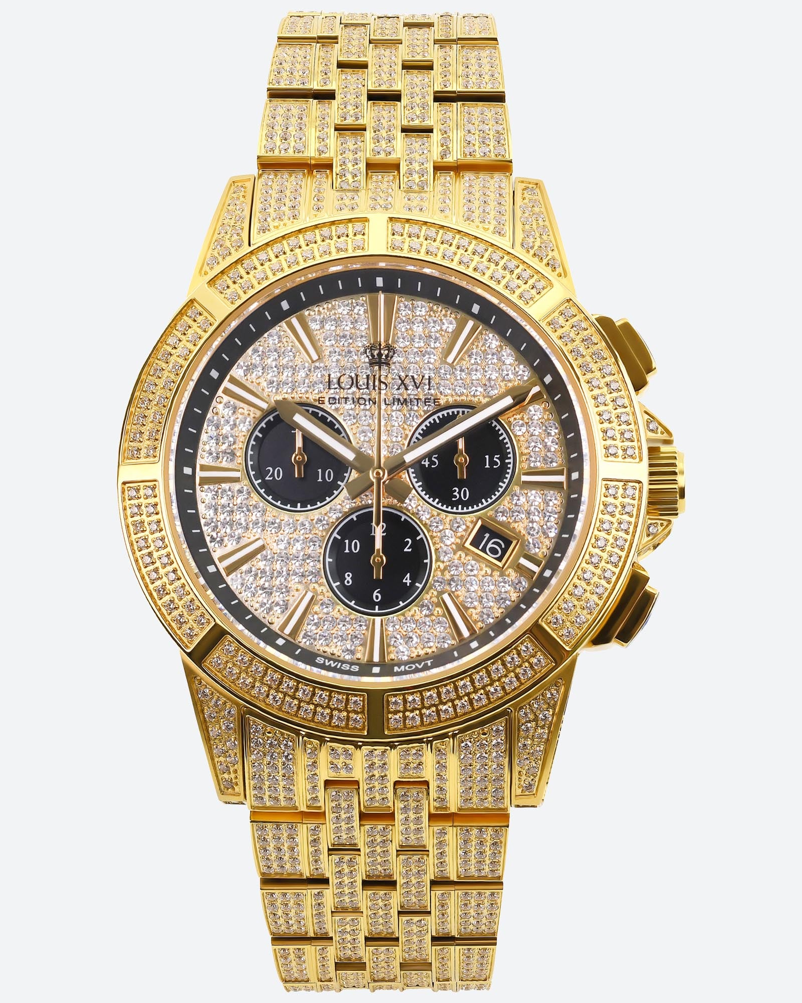 LOUIS XVI Majesté Full Iced Out Herrenuhr Chronograph 43 mm Schweizer LOUIS XVI Majesté Full Iced Out Herrenuhr Chronograph 43 mm Schweizer