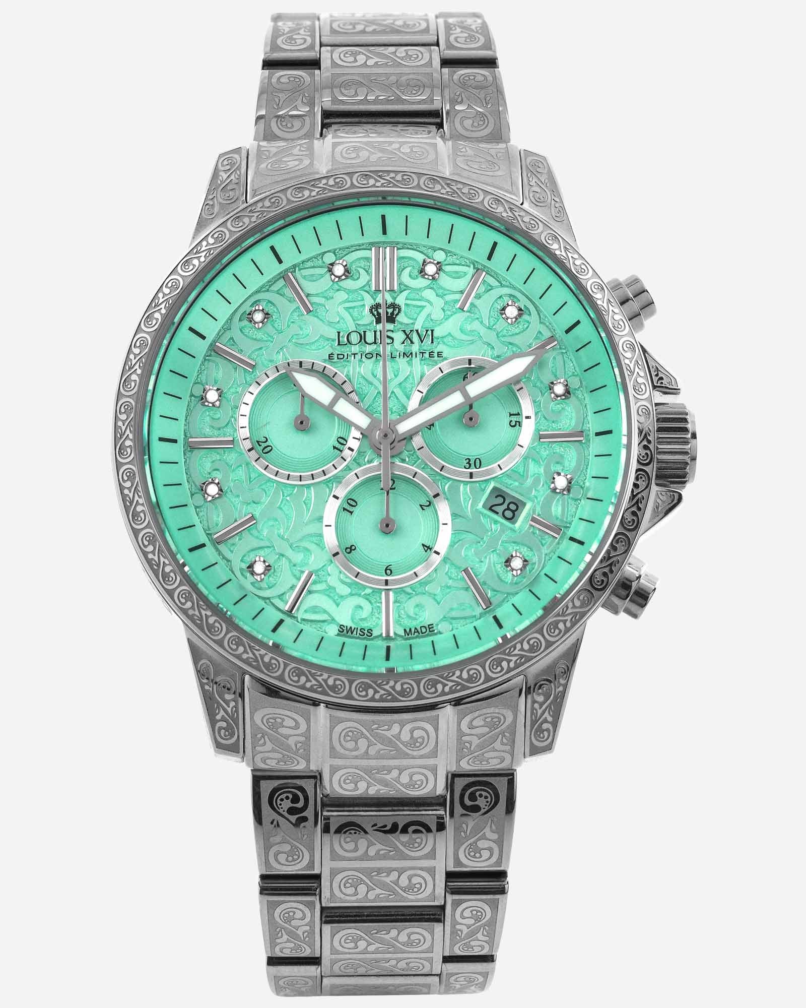 Elegante Reloj Plateado Verde Menta Colección Palais Royale