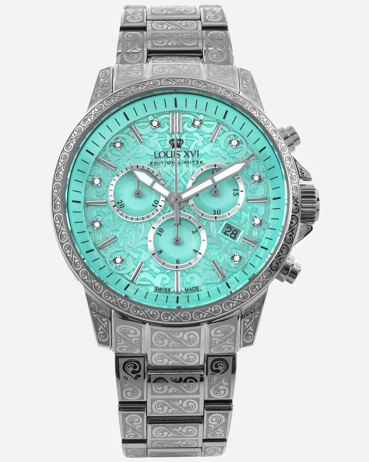 Elegant Silver Minty Green Watch - Palais Royale Collection 