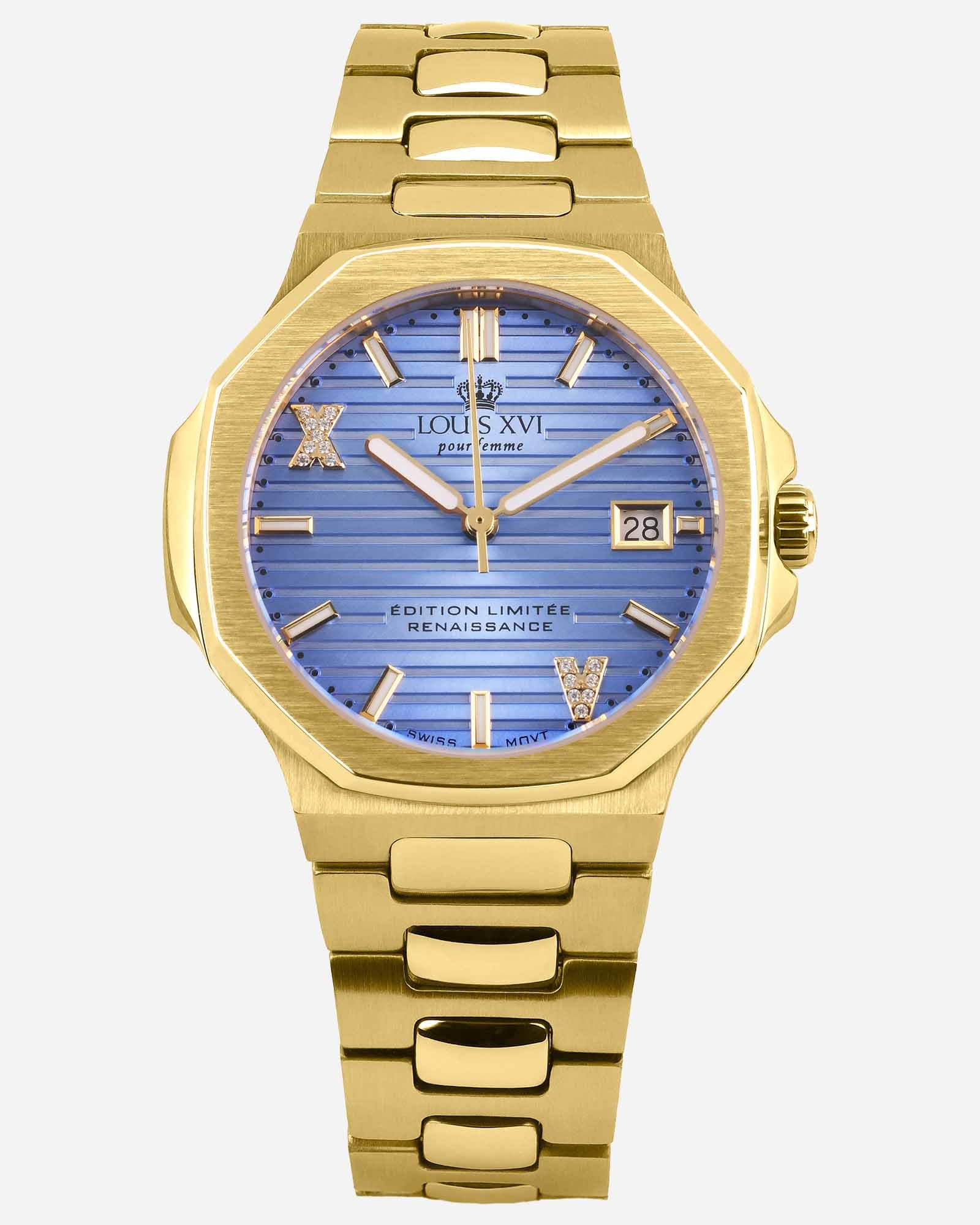 Renaissance Femme 6103 - Goldene Damenuhr mit Diamanten