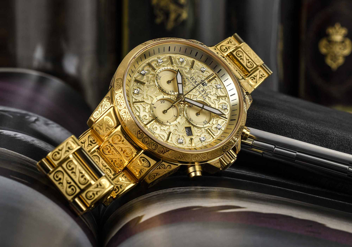 LOUIS XVI Palais Royale - 43 mm - orologio da uomo - impermeabile - orologio con vetro zaffiro - oro/argento/nero - quadrante nero - movimento al quarzo svizzero, oro e carbonio LOUIS XVI Palais Royale - 43 mm - orologio da uomo - impermeabile - orologio con vetro zaffiro - oro/argento/nero - quadrante nero - movimento al quarzo svizzero, oro e carbonio