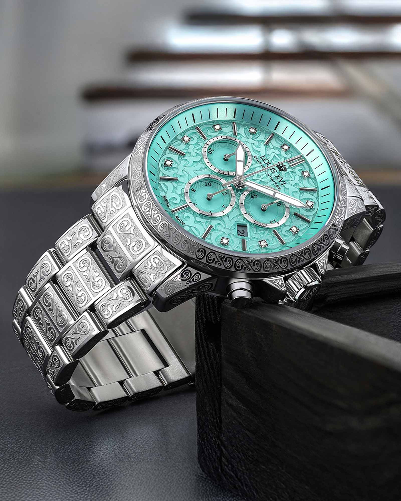 Elegant Silver Minty Green Watch - Palais Royale Collection